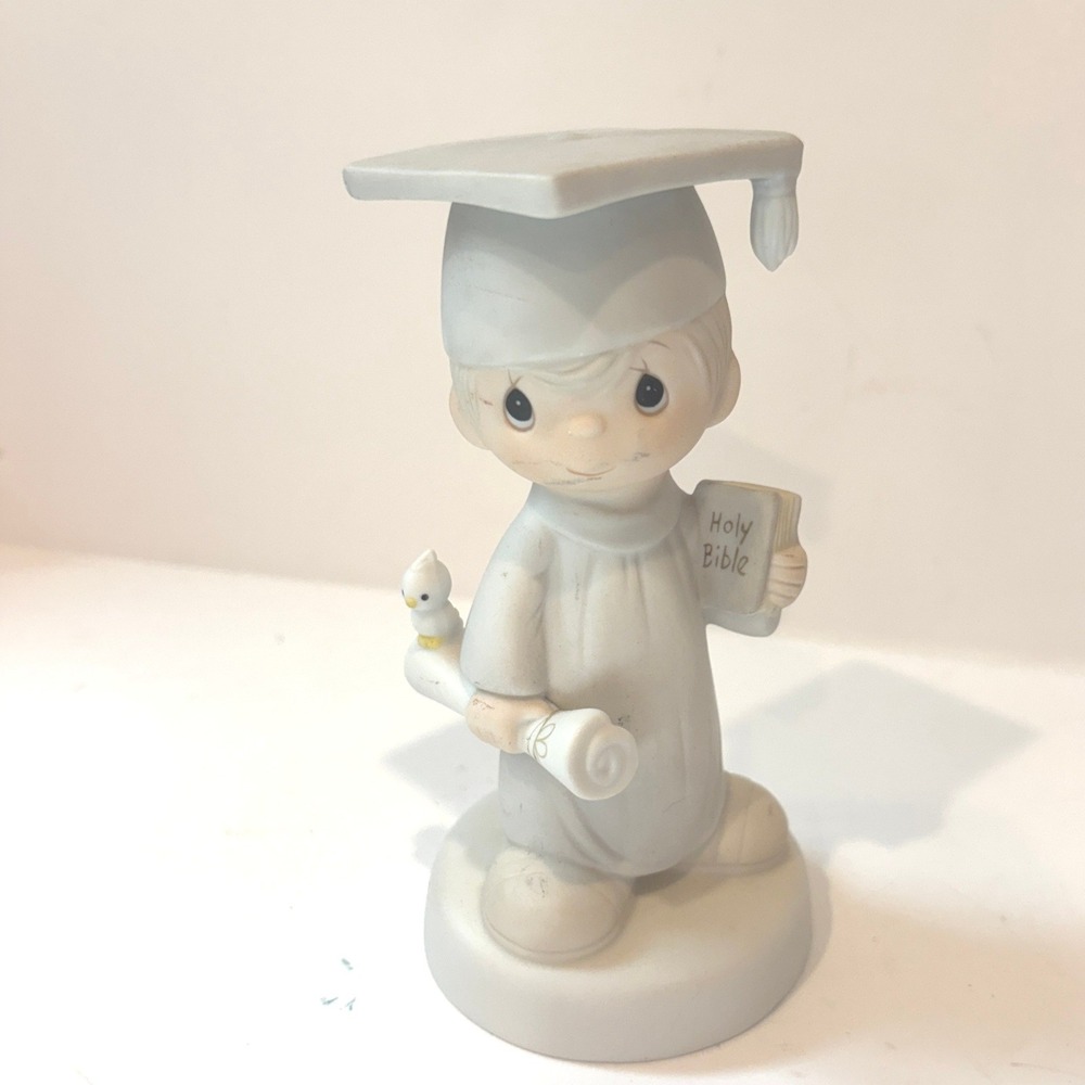 Precious Moments Graduate Boy Figurine Holy Bible Diploma Bird Porcelain Vintage